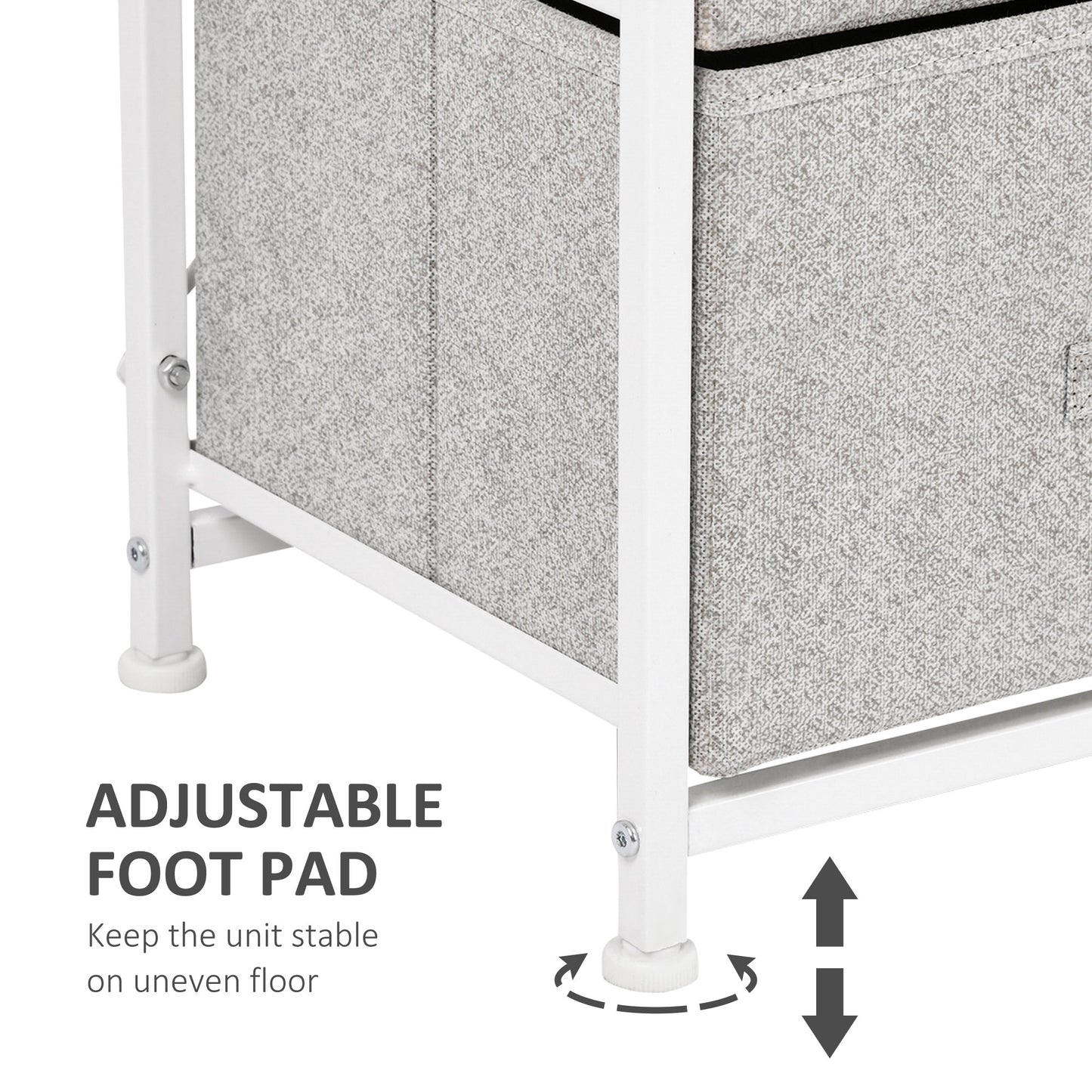 Linen Drawer Cabinet Organizer Storage Dresser Tower with 4 Removable Drawer Metal Frame Adjustable Feet for Living Room, Kitchen, Bathroom, White