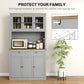 71" Pantry Cabinet with Microwave Space, Buffet with Hutch, 2 Drawers, Adjustable Shelves and Glass Doors, Grey