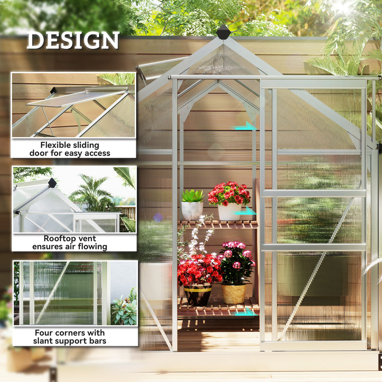 6' x 6' x 6.6' Silver Polycarbonate Greenhouse with Rain Gutter