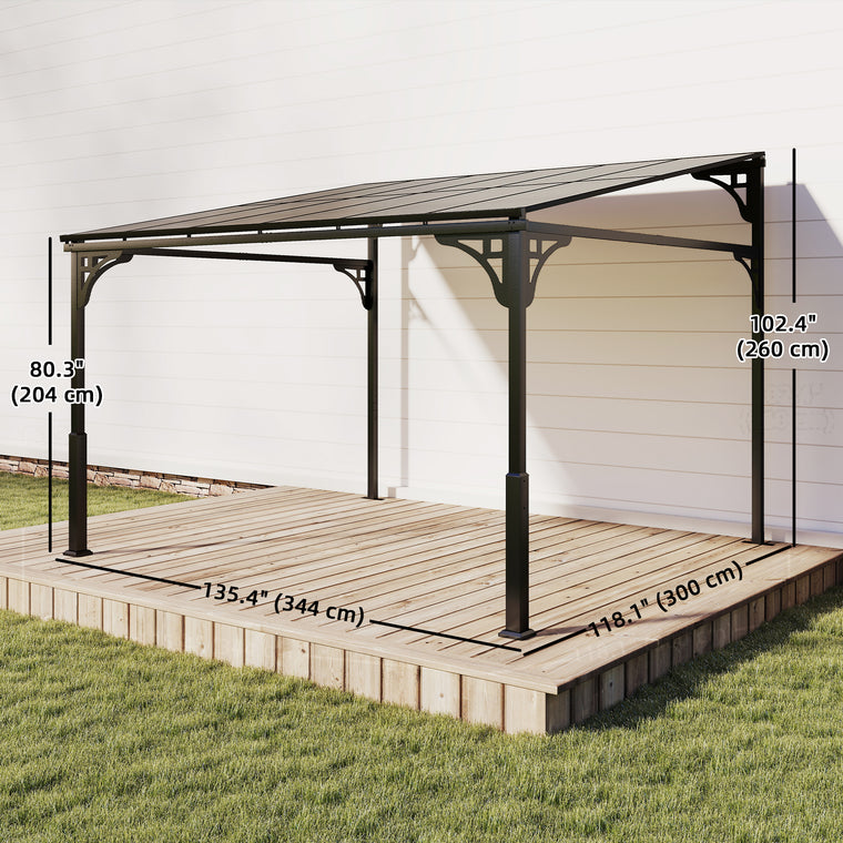 11' x 10' Hardtop Lean-To Pergola Gazebo with Aluminium Frame