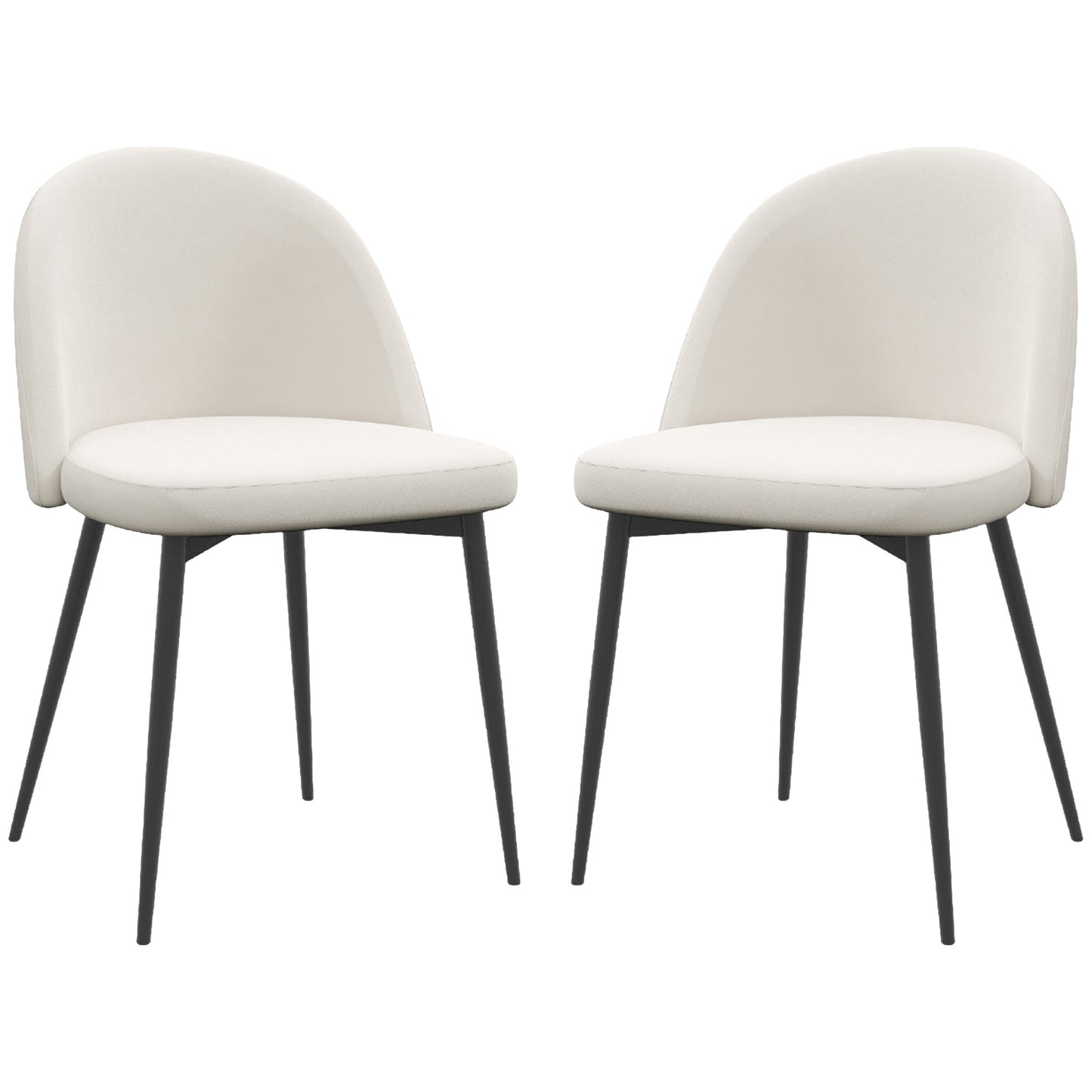 Set of 2 Mid-Back Dining Chair, Mid-Back Velvet-touch Upholstery Kitchen Chair for Living Room Dining Room, Cream White