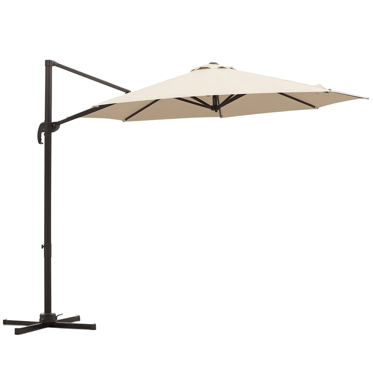 10ft Cream Cantilever Umbrella with 360° Rotation & Crank