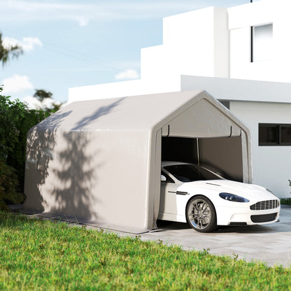 10' x 17' Grey Heavy-Duty Carport with Roll-Up Zipper Door