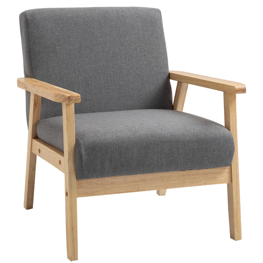 Linen Cushion Accent Chair with Wood Frame - Grey