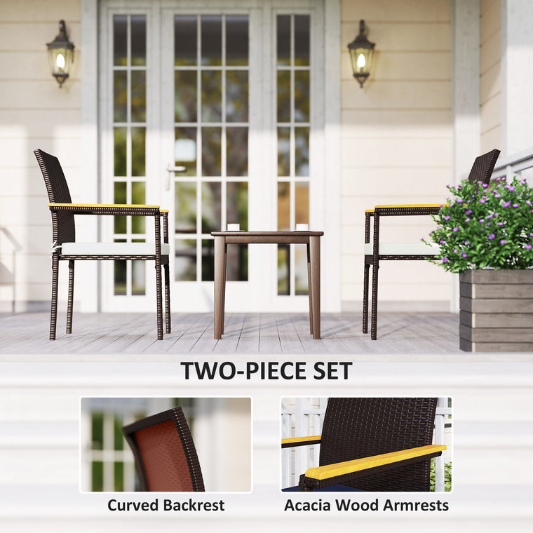 2-Piece Stackable Wicker Chair Set with Removable Cushion