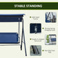 3-Seater Outdoor Porch Swing with Adjustable Canopy, Patio Swing Chair for Garden, Poolside, Backyard, Dark Blue