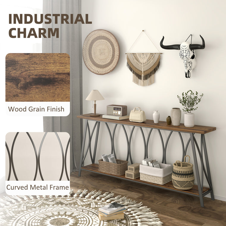71" Industrial 2-Tier Console Table - Rustic Brown
