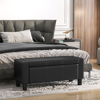 42" Faux Leather Storage Ottoman Bench - Black