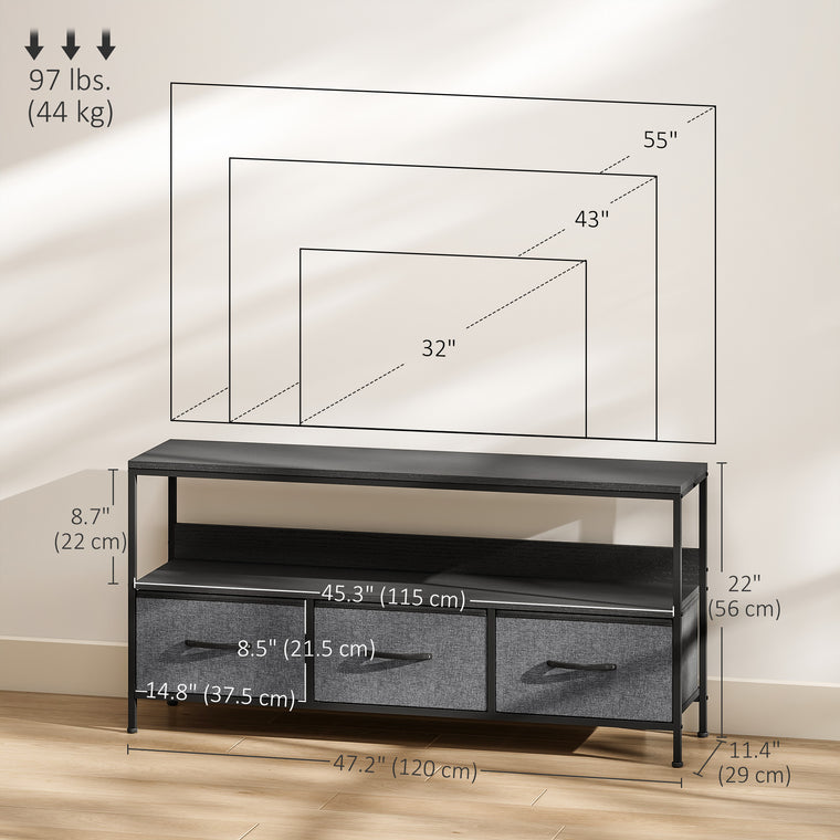 TV Stand with Charging Station and 3 Linen Drawers