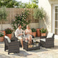 4-Piece Outdoor Wicker Patio Furniture Conversation Set, Includes Loveseat, Chairs and 2-Tier Table with Cushions, Modern Rattan Sofa Set for Backyard, Beige