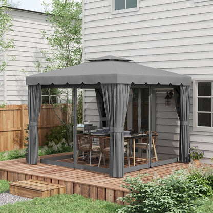 10' x 10' Light Grey Soft-Top Gazebo with Curtains
