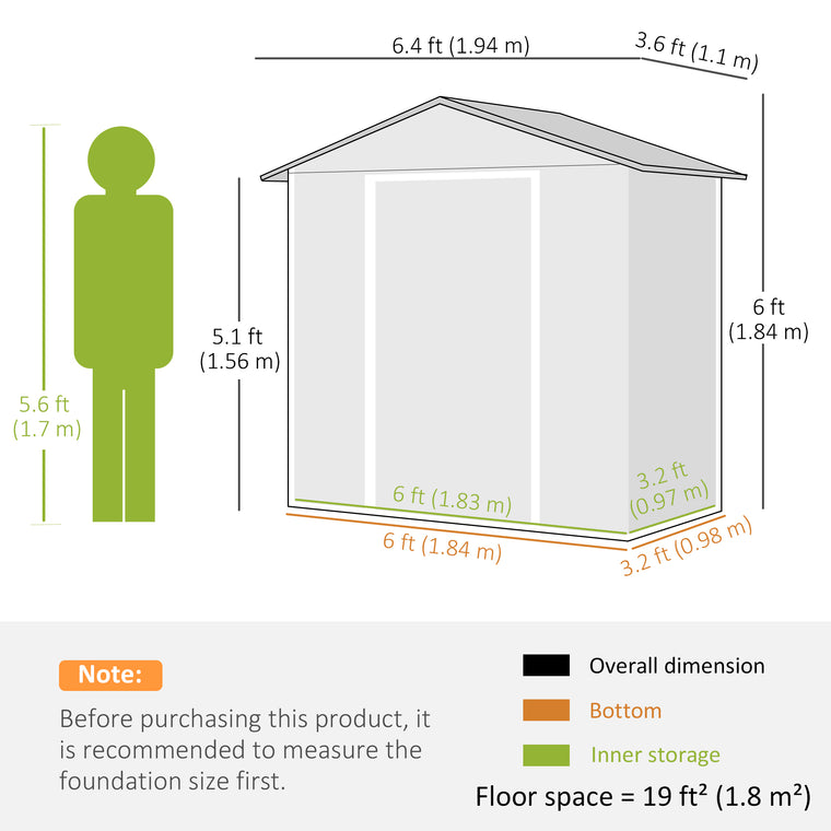 6.5' x 3.5' Storage Shed with Double Sliding Doors and Vents