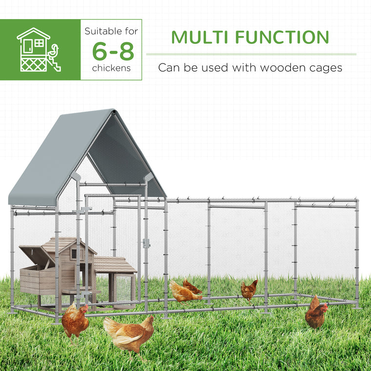 9.9' x 3.5' x 5.6' Galvanized Chicken Run with Weather Cover