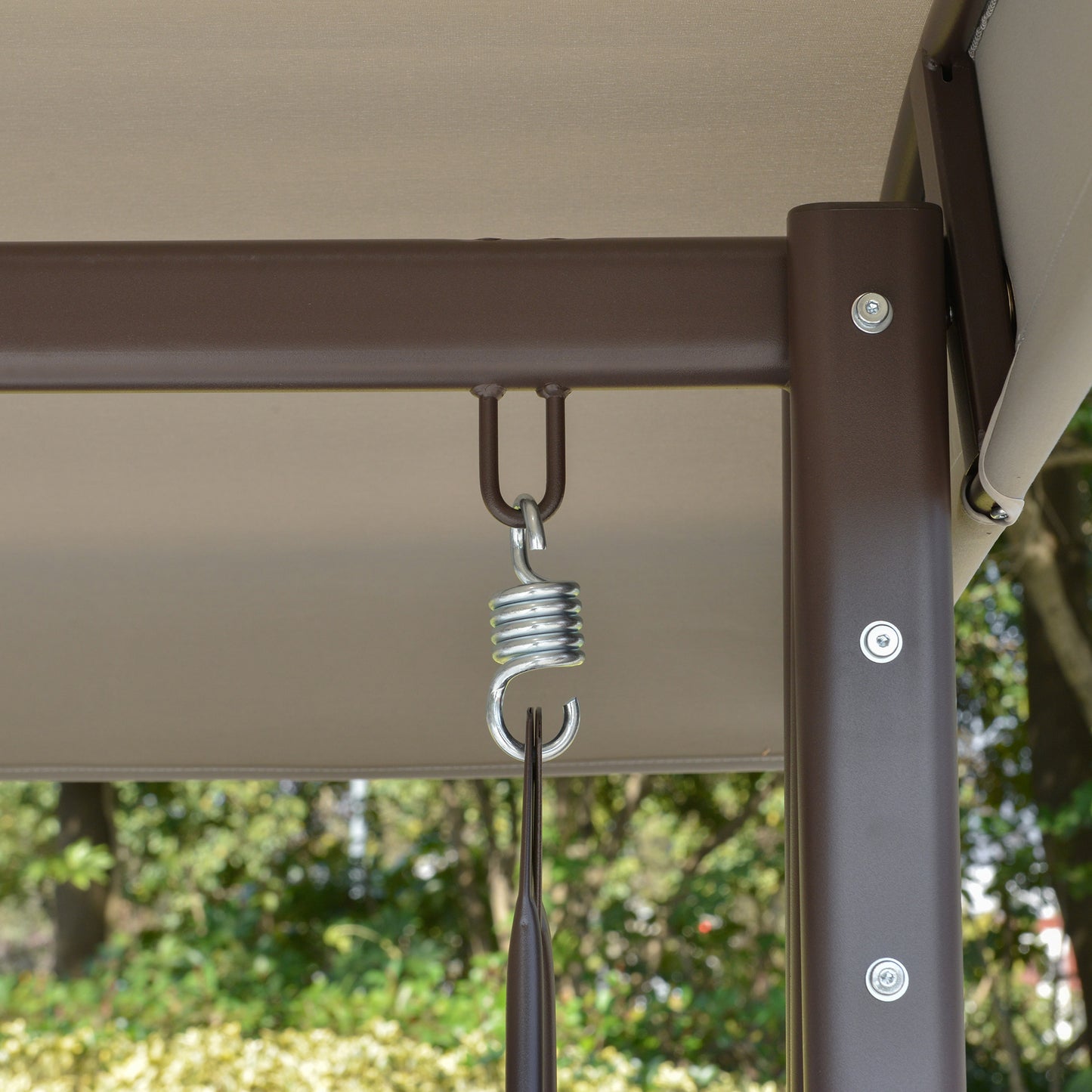 Outdoor Patio 3-Person Steel Canopy Cushioned Seat Bench Swing with Included Side Trays & Padded Comfort, Light Grey