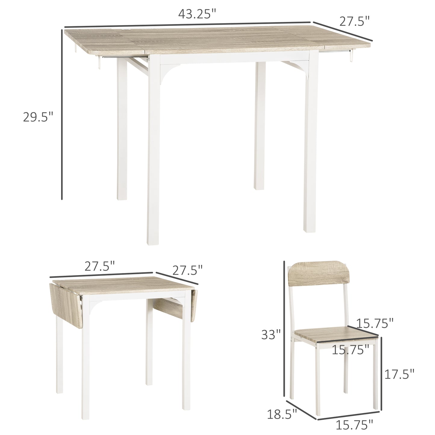 Foldable Dining Table Set for 2, Drop-Leaf Kitchen Table with 2 Chairs for Apartments and Studios, Natural