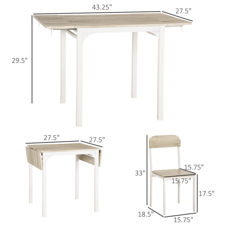 Foldable Drop-Leaf Dining Table Set for 2 - Natural
