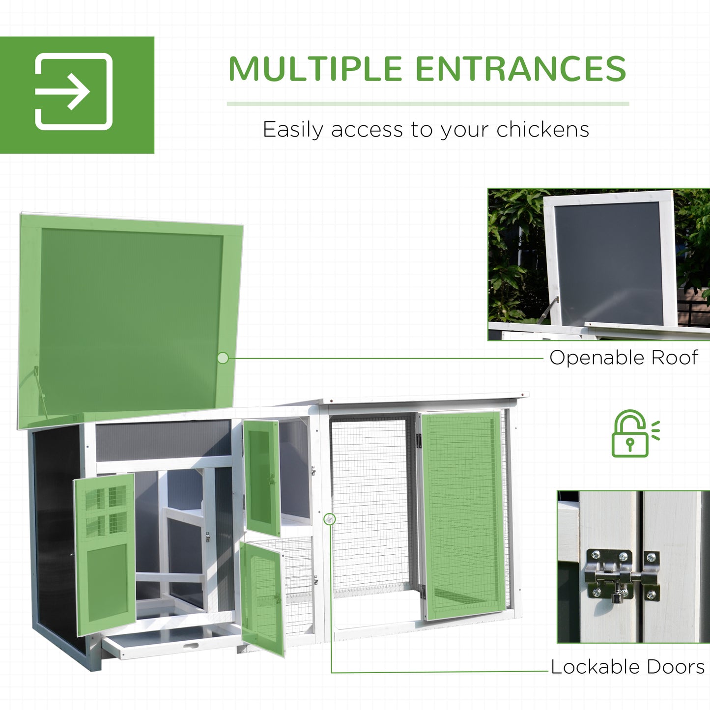 63" Grey Wooden Chicken Coop with PC Roof & Nesting Box