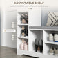 Upholstered Shoe Storage Bench w/ Seat, Entrance Bench w/ Drawer and 6 Open Shelves for Hallway, White