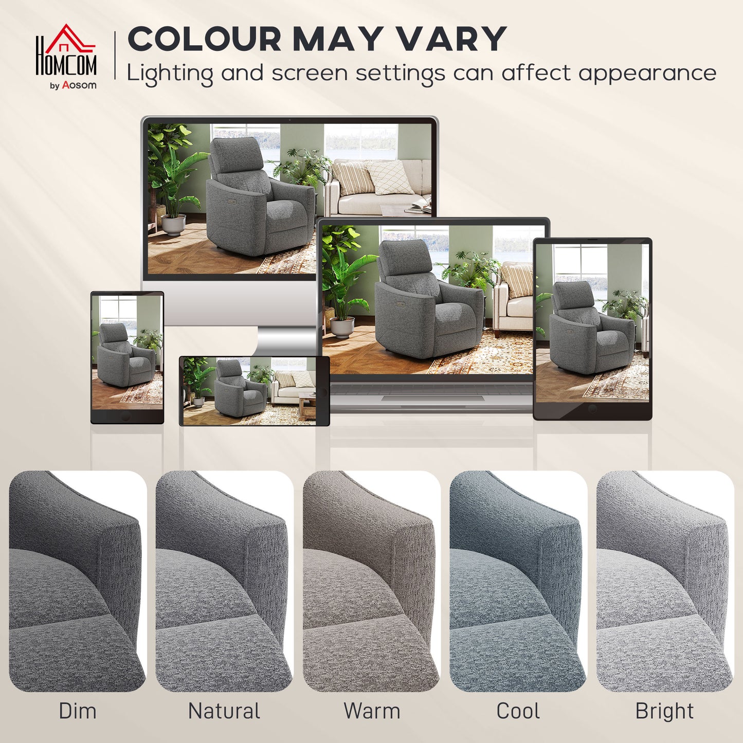 Power Recliner Chair, Chenille Upholstered Recliner Chair with USB Ports, Footrest, Dark Grey