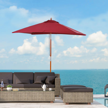 6.6x5ft Wine Red Wooden Market Parasol with Tilt Mechanism