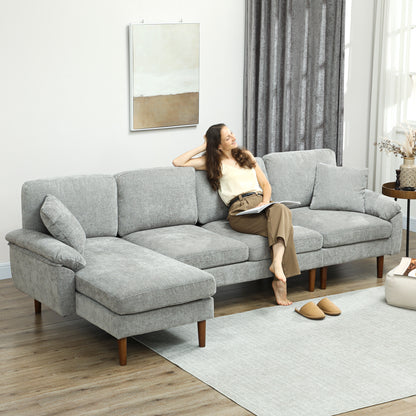 L-Shaped Sectional with Changeable Chaise & Pillows - Grey