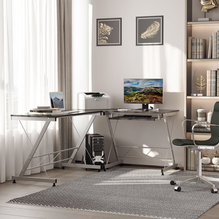 L-Shaped Corner Computer Desk with Keyboard Tray