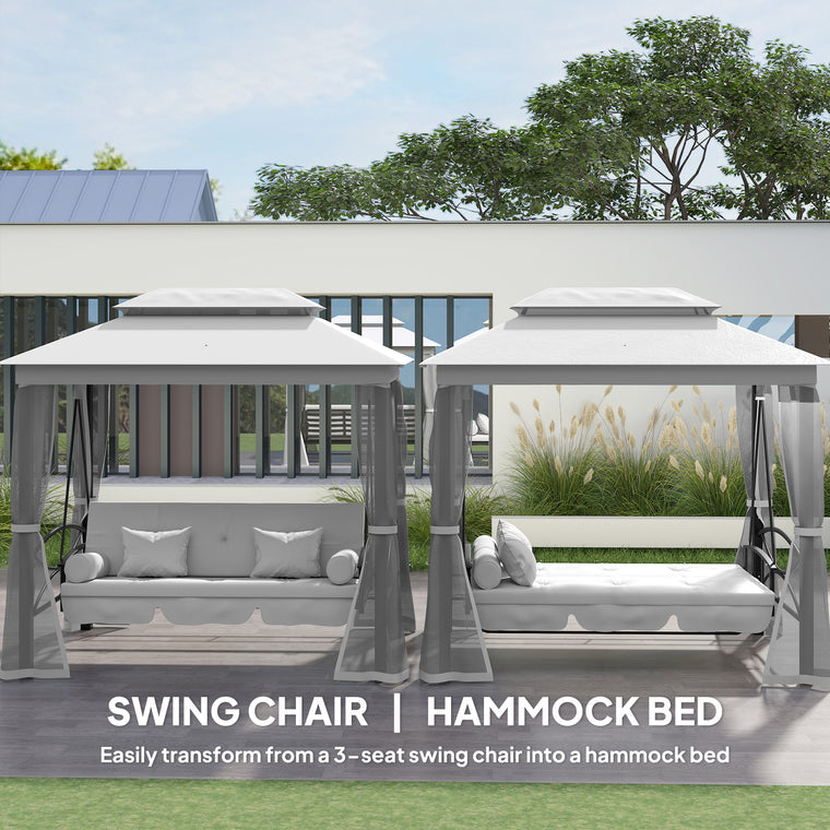 Grey 3-in-1 Patio Daybed Swing with Canopy & Mosquito Net
