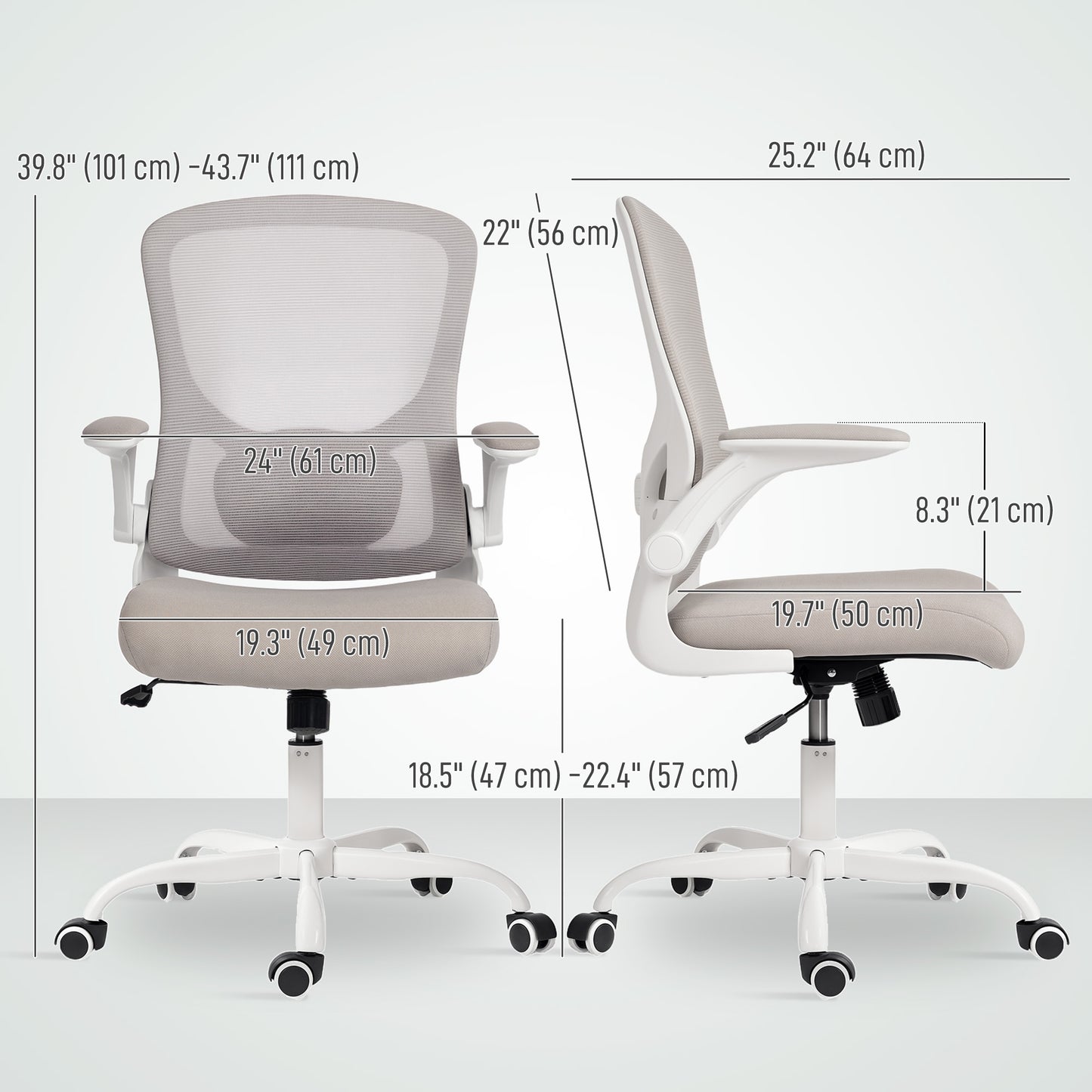 Ergonomic Mesh Office Chair with 4D Lumbar Support, Swivel Desk Chair with Flip-up Armrests, Tilt Function, Grey