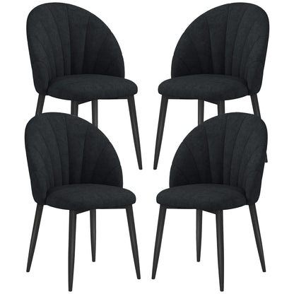 Upholstered Dining Chairs Set of 4 with Metal Legs - Black