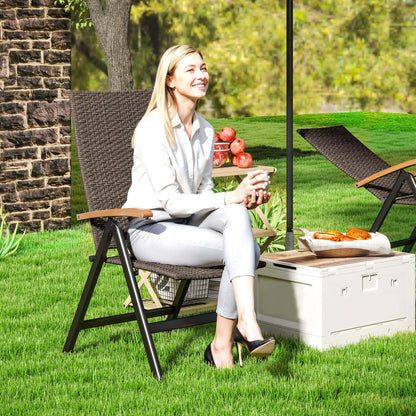 Folding Wicker Dining Chair with 5-Level Reclining Back