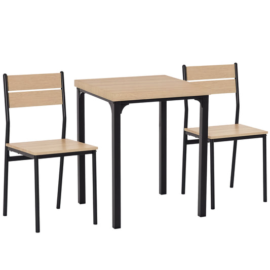 3-Piece Dining Set for 2 with Metal Legs - Natural Wood