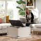 Lift Top Coffee Table with Charging Station, Square Farmhouse Center Table with Hidden Storage, White Wood Grain