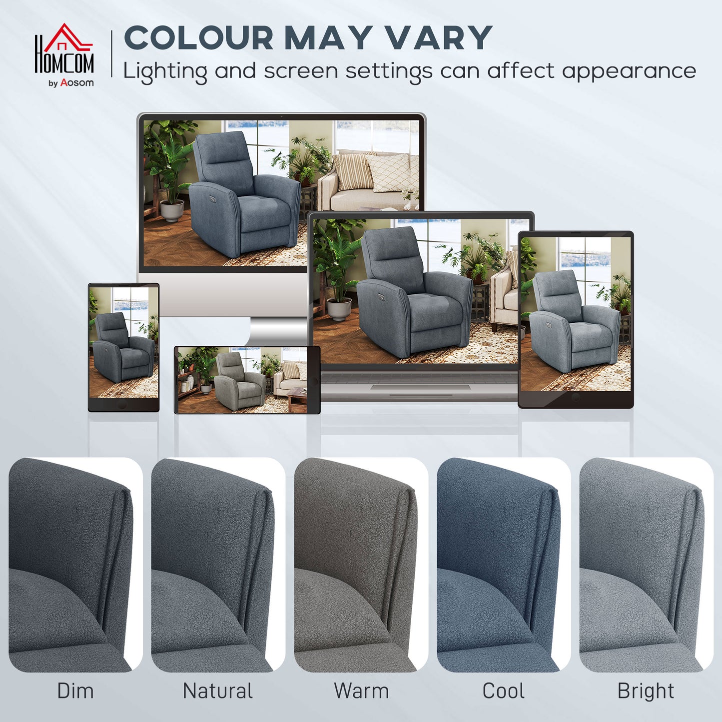 Power Recliner Chair, Dyed Fabric (Like Leathaire) Upholstered Recliner Chair with USB Ports, Footrest, Charcoal Grey