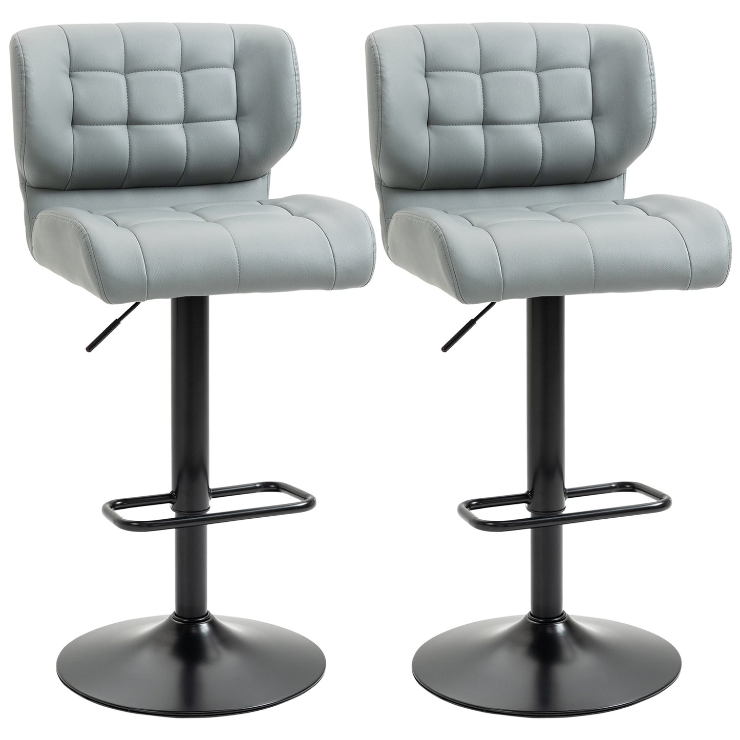 Swivel PU Leather Barstools Set of 2 Adjustable Bar Stools with Footrest Back for Kitchen Counter Dining Room Grey