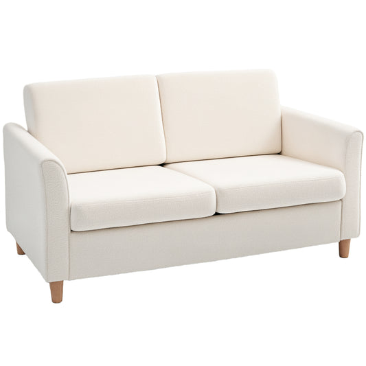 2-Seater Sofa with Armrests & Wood Legs - Cream White