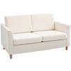 2-Seater Sofa with Armrests & Wood Legs - Cream White
