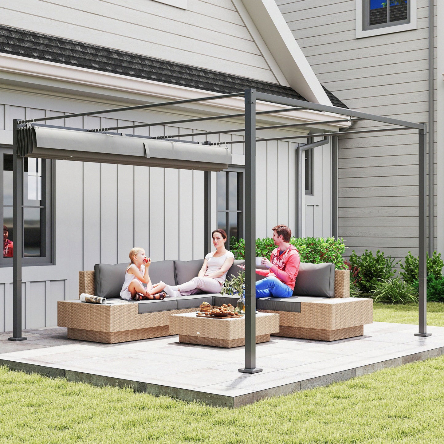 10' x 10' Outdoor Gazebo, Retractable Pergola Canopy with Magnetic Fixture, UPF30+ Metal Pergola Kit, Grey