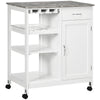 Rolling Kitchen Cart with Wine Rack and Marble Top - White
