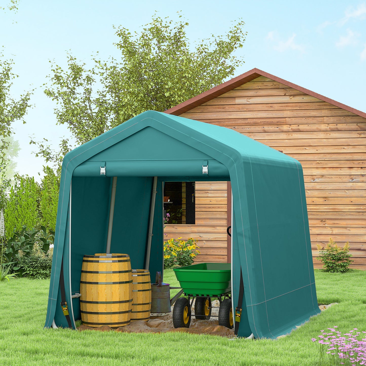 Garden Storage Tent, Patio Storage Shelter w/ Metal Frame and Double Zipper Doors, Green