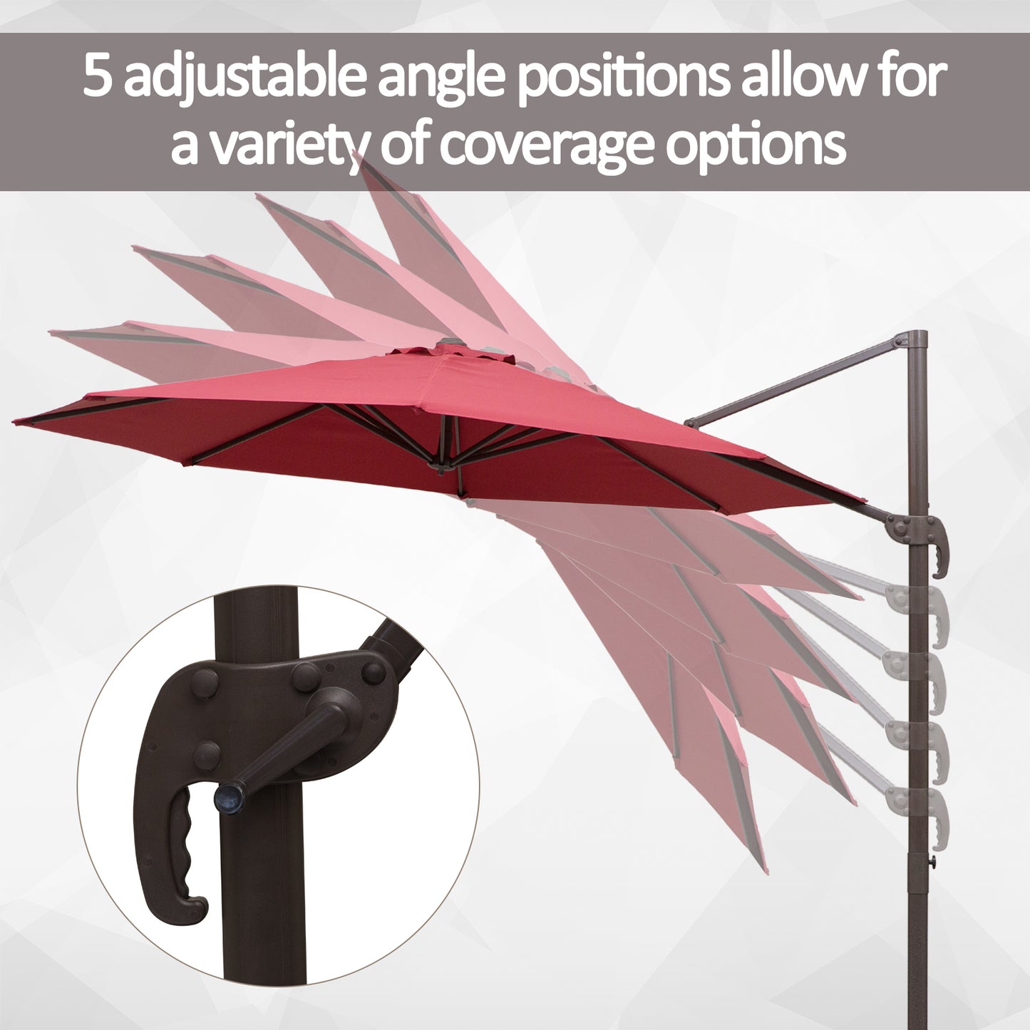 10ft Cantilever Patio Umbrella with 360° Rotation, Crank & Cross Base for Garden Deck Pool Backyard, Wine Red