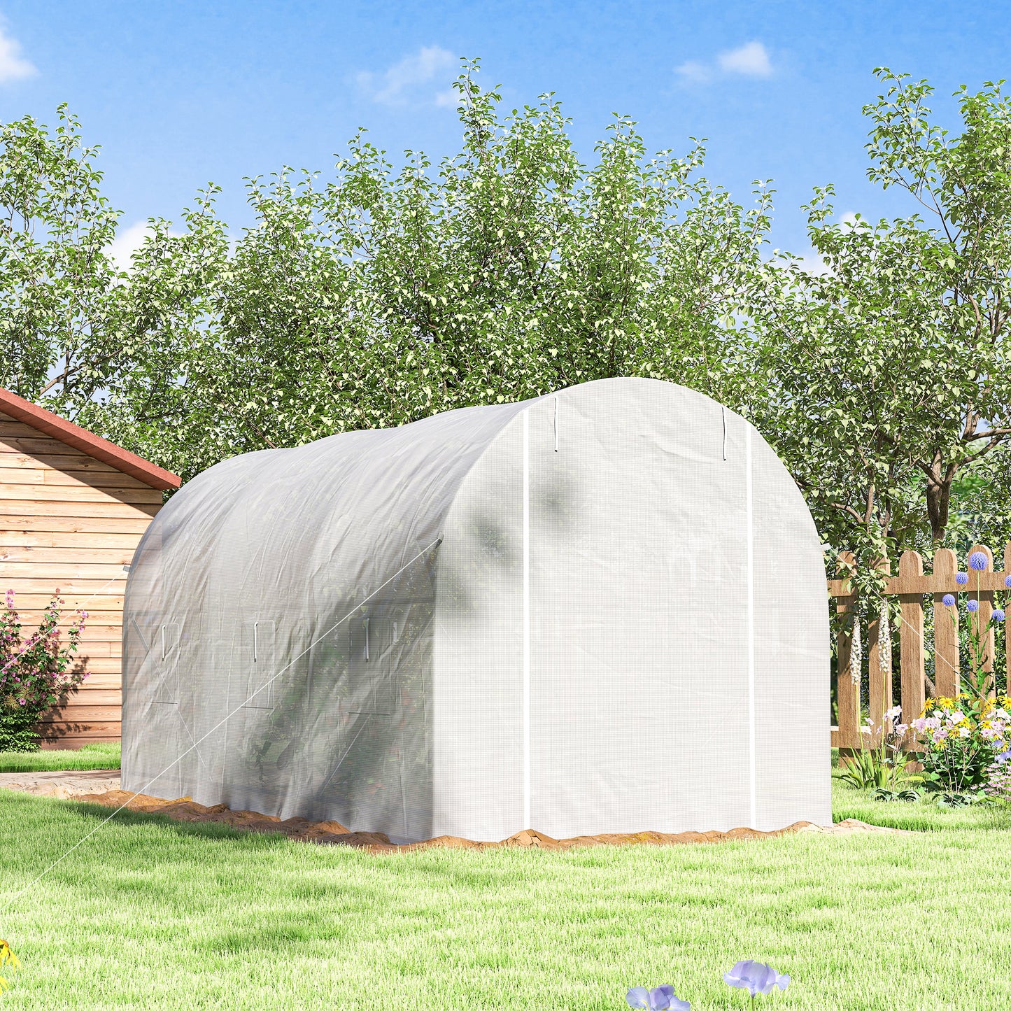 11.5x6.6x6.6ft Walk-in Tunnel Greenhouse Portable Garden Plant Growing Warm House with Door and Ventilation Window, White
