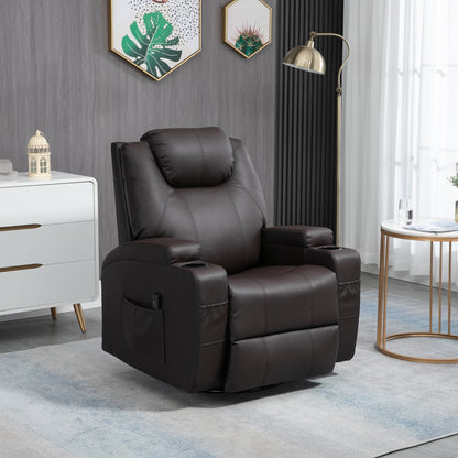 Swivel Massage Recliner with 8 Vibration Points - Brown