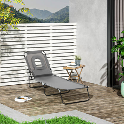 Grey Adjustable Chaise Lounge with Face Hole
