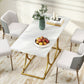 59-Inch Dining Table for 6, Modern Marble-Pattern Kitchen Dinner Table with Metal Pedestal for Home, Dining Room, White