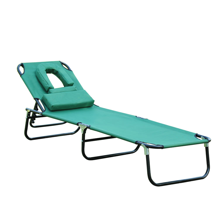 Folding Beach Lounger with Face Hole & 3-Position Backrest