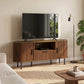 TV Stand for TVs up to 60", Modern Entertainment Center with Curved Sliding Doors and Storage, Brown