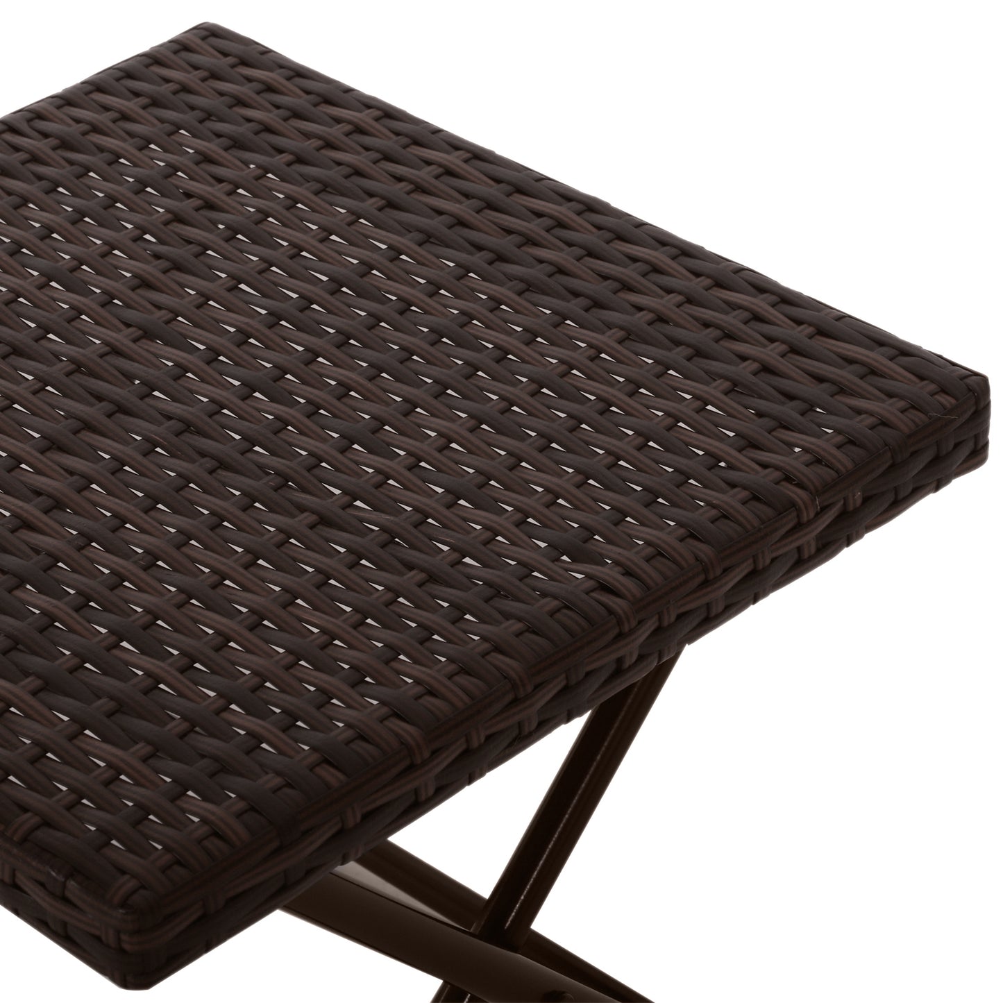 Patio Wicker Coffee Table, Outdoor PE Rattan Garden Folding Side Table, 15.75"x15.75"x15.75", Brown