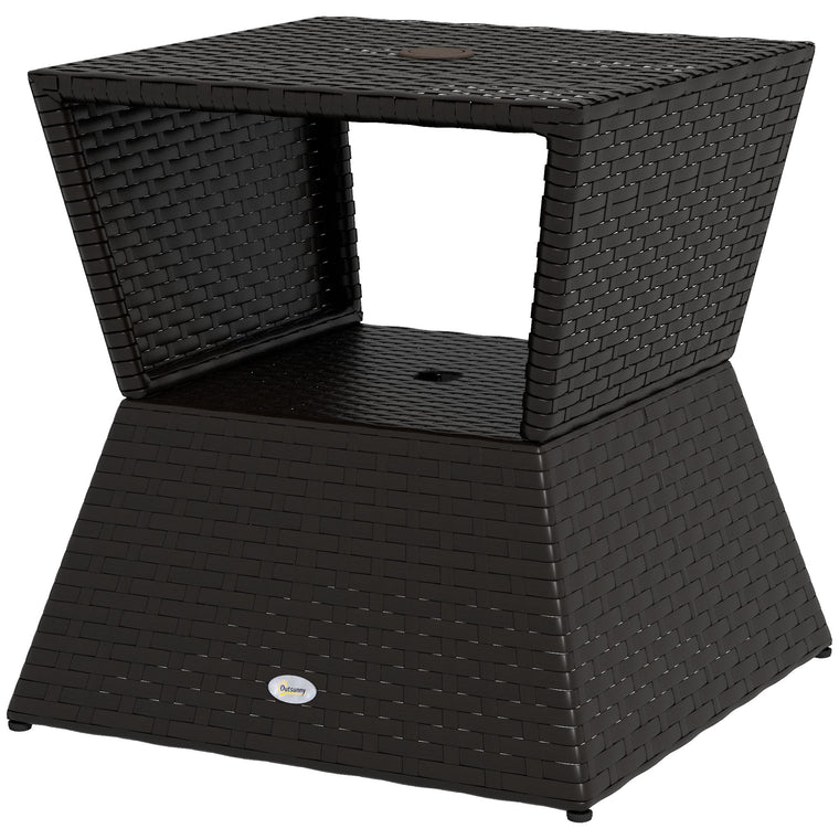 Dark Coffee Rattan Coffee Table with Umbrella Hole