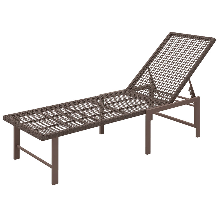 Wicker Rattan Reclining Lounger with Adjustable Back