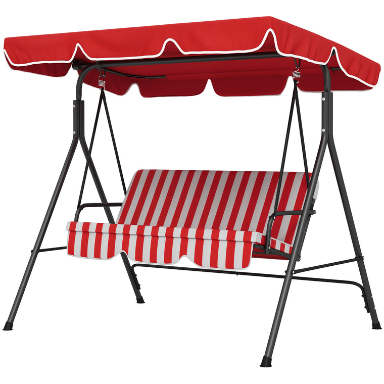 3-Seater Porch Swing Chair with Adjustable Canopy - Red